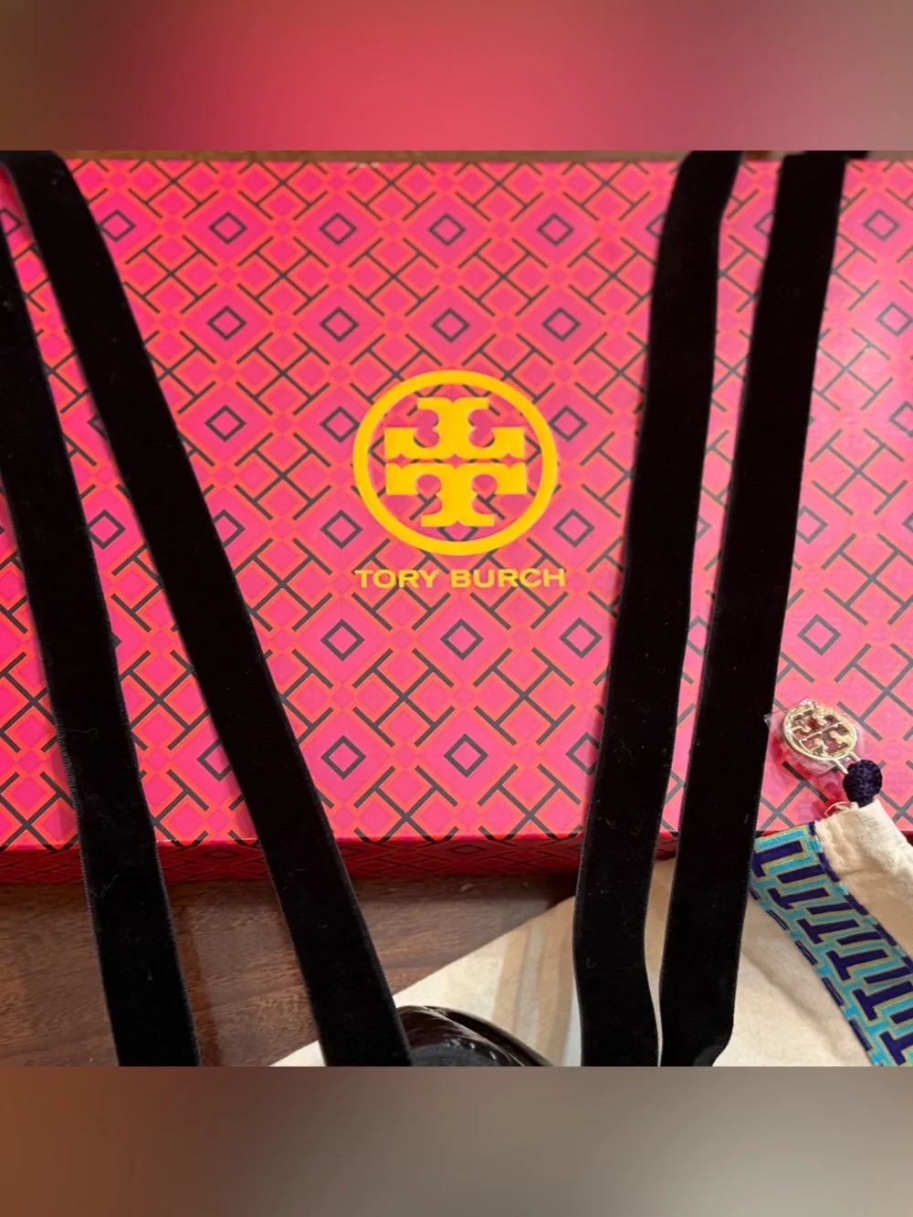 Tory Burch Black Patent Leather Ballet Flats with Ankle Ties